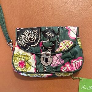 Vera Bradley Dark Green Floral Quilted Wristlet